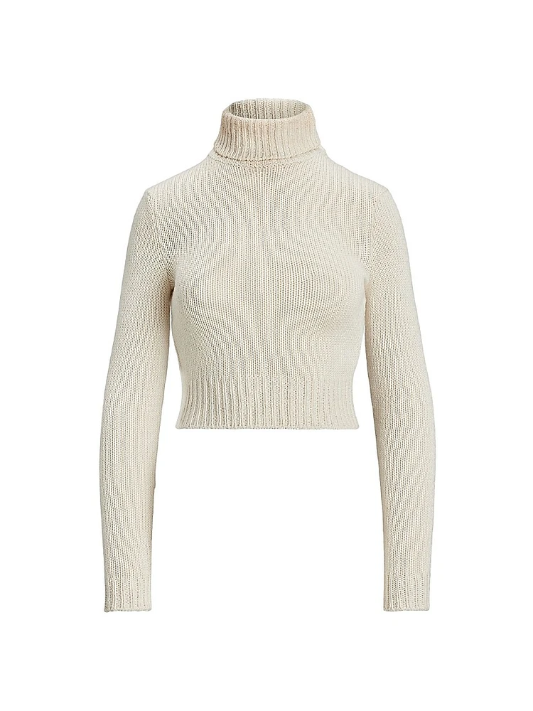 Silk Cropped Turtleneck Sweater