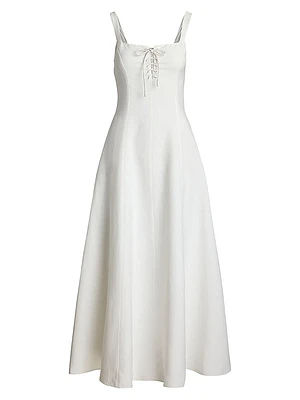Linen-Blend Fit & Flare Sleeveless Midi-Dress
