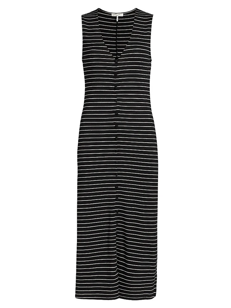 The Knit Button-Front Striped Midi-Dress