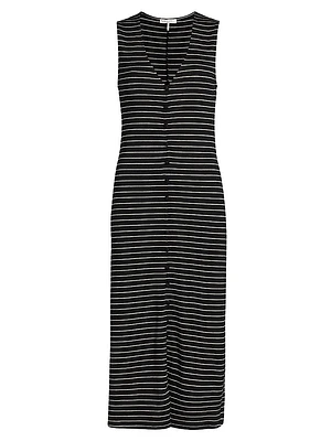 The Knit Button-Front Striped Midi-Dress
