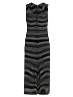The Knit Button-Front Striped Midi-Dress