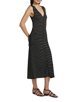 The Knit Button-Front Striped Midi-Dress