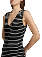 The Knit Button-Front Striped Midi-Dress