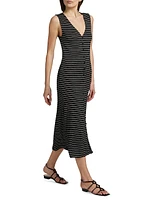The Knit Button-Front Striped Midi-Dress