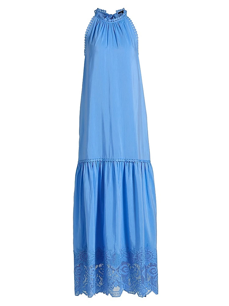 Teri Halter Lace-Trim Tiered Maxi Dress