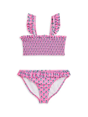 Little Girl's & 2-Piece Printed Ruffled Swimsuit