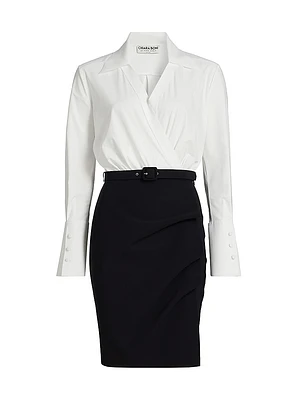 Faro Bic Colorblocked Belted Midi-Shirtdress