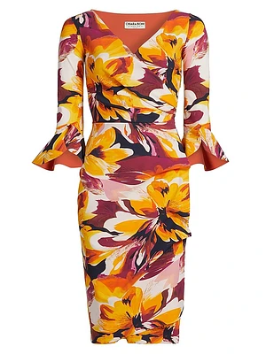 Triana Floral Jersey Bell-Sleeve Midi-Dress