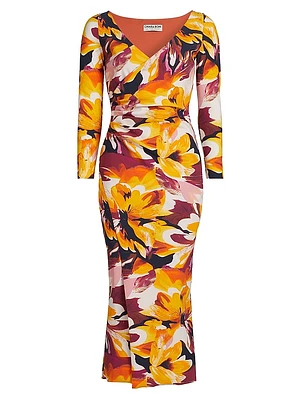 Yoon Floral Surplice-Neck Midi-Dress