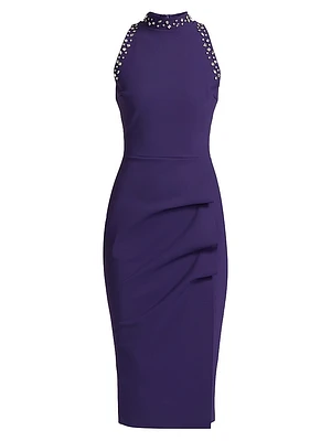 Senna Embellished Ruched Sleeveless Midi-Dress