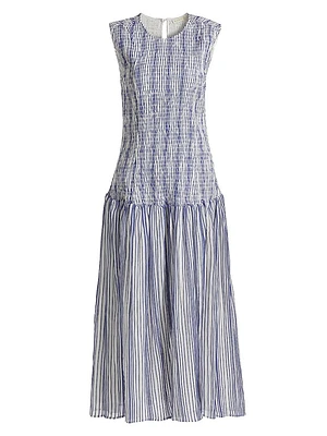 Porter Smocked Drop Waist Midi-Dress