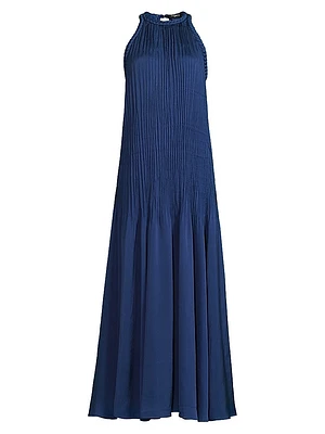 Eva Pleated Satin Maxi Dress