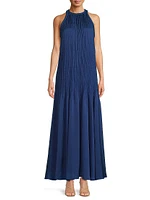Eva Pleated Satin Maxi Dress