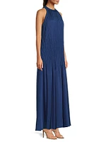 Eva Pleated Satin Maxi Dress