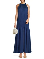 Eva Pleated Satin Maxi Dress