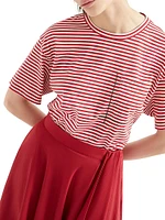 Cotton Striped Jersey Cropped T-Shirt with Shiny Pocket Detail