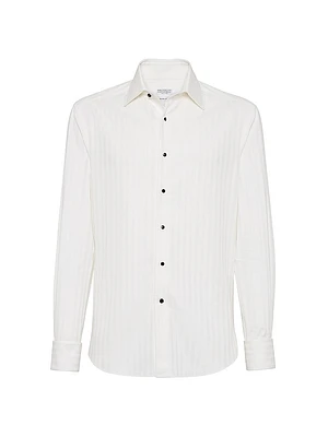 Cotton Chevron Slim Fit Tuxedo Shirt with Spread Collar