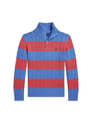 Little Boy's & Striped Half-Zip Knit Pullover
