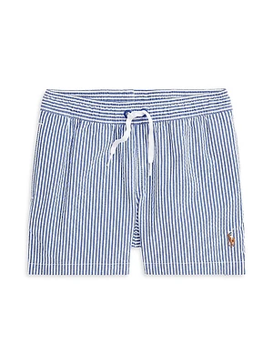 Little Boy's & Striped Cotton-Blend Seersucker Swim Trunks