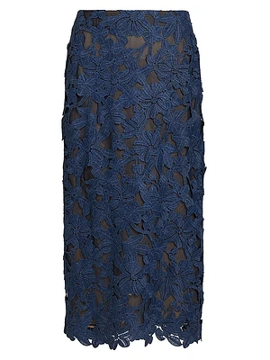 Cherry Blossom Guipure Lace Midi-Skirt
