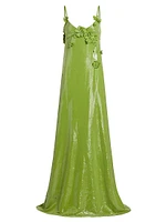 Sequined Floral Appliqué Jersey Gown
