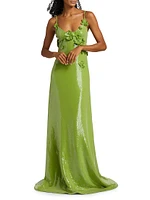 Sequined Floral Appliqué Jersey Gown