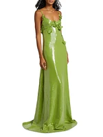 Sequined Floral Appliqué Jersey Gown