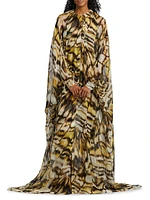 Abstract Butterfly Silk Chiffon Caftan Gown
