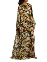 Abstract Butterfly Silk Chiffon Caftan Gown