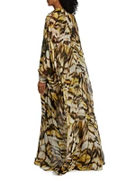 Abstract Butterfly Silk Chiffon Caftan Gown