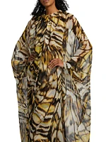 Abstract Butterfly Silk Chiffon Caftan Gown