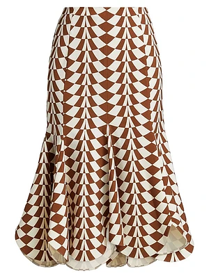 Geo Double-Face Wool Flounce Midi-Skirt