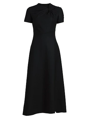 Stretch-Wool Twist-Neck Maxi-Dress