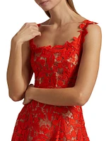 Cherry Guipure-Lace Square-Neck Midi-Dress