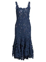 Floral Guipure-Lace Scoopneck Midi-Dress