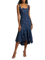 Floral Guipure-Lace Scoopneck Midi-Dress