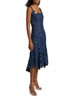 Floral Guipure-Lace Scoopneck Midi-Dress
