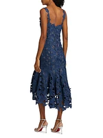 Floral Guipure-Lace Scoopneck Midi-Dress