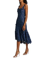 Floral Guipure-Lace Scoopneck Midi-Dress