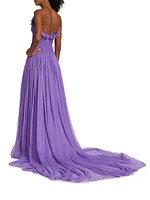 Pleated Crinkle Chiffon Strapless Gown