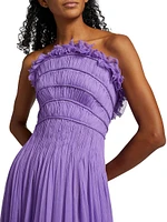 Pleated Crinkle Chiffon Strapless Gown