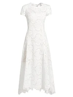 Scroll Guipure-Lace High-Low Midi-Dress
