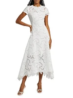 Scroll Guipure-Lace High-Low Midi-Dress
