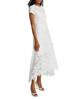 Scroll Guipure-Lace High-Low Midi-Dress