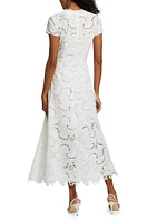 Scroll Guipure-Lace High-Low Midi-Dress