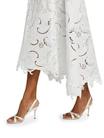 Scroll Guipure-Lace High-Low Midi-Dress