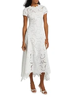 Scroll Guipure-Lace High-Low Midi-Dress