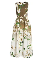 Cherry Blossom Ombré Stretch-Cotton Midi-Dress