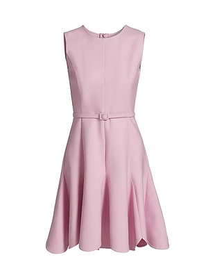 Stretch-Wool Scalloped-Hem Belted Minidress
