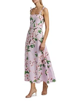 Cherry Blossom Bow Stretch-Cotton Belted Midi-Dress